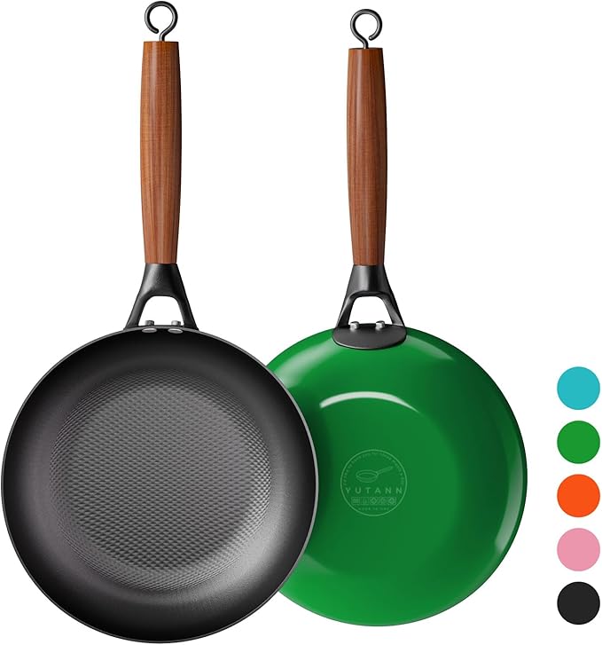YUTANN 12 Inch Cast Iron Skillet,Pre-Seasoned Large Nonstick Enameled Frying Pan, PFOA&PFAS-Free, Detachable Scald-resistant Wooden Handle, Easy to Clean,Stovetop and oven compatible