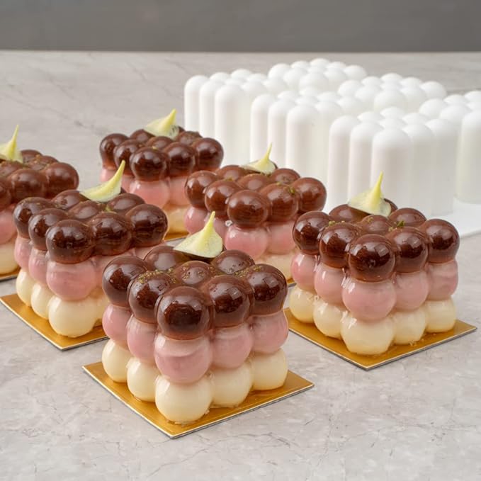 Restaurantware-6 Cavities Pastry & Baking Mold, 1 Oven-Ready 3D Mold - Flexible, Freezable, White Silicone Silicone Mold For Baking, Easy Release, For Chocolate, Cheesecake, Jelly, Or Mousse