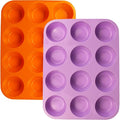 12 Cups Silicone Mini Muffin Pan Set, Nonstick Mini Cupcake Pans, BPA Free Small Muffin Tin for Baking, Set of 2 (Orange+Purple)
