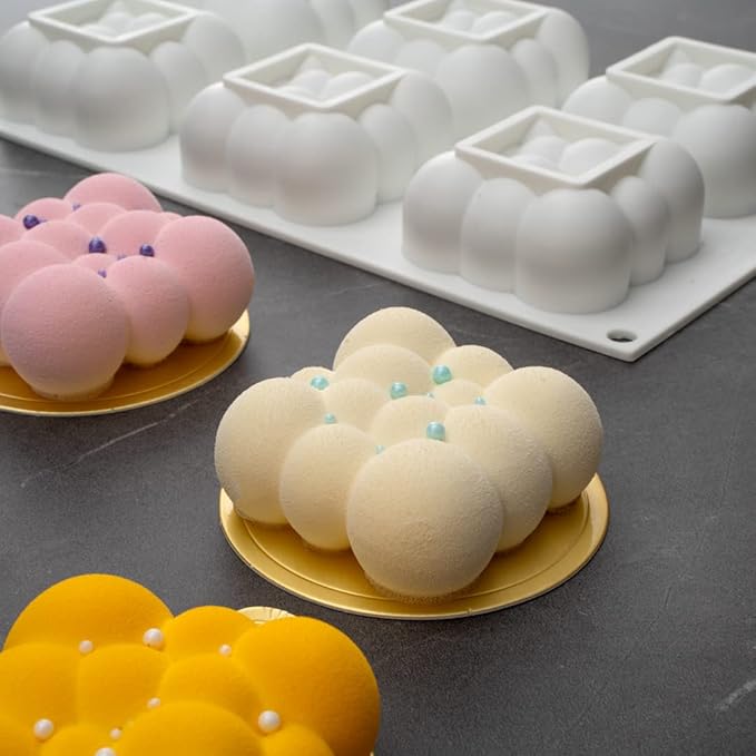 Restaurantware Pastry Tek 6 Cavity Cloud Molds, 10 Oven-Ready Bubble Cake Molds - Flexible, Freezable, White Silicone, Easy Release, For Baking