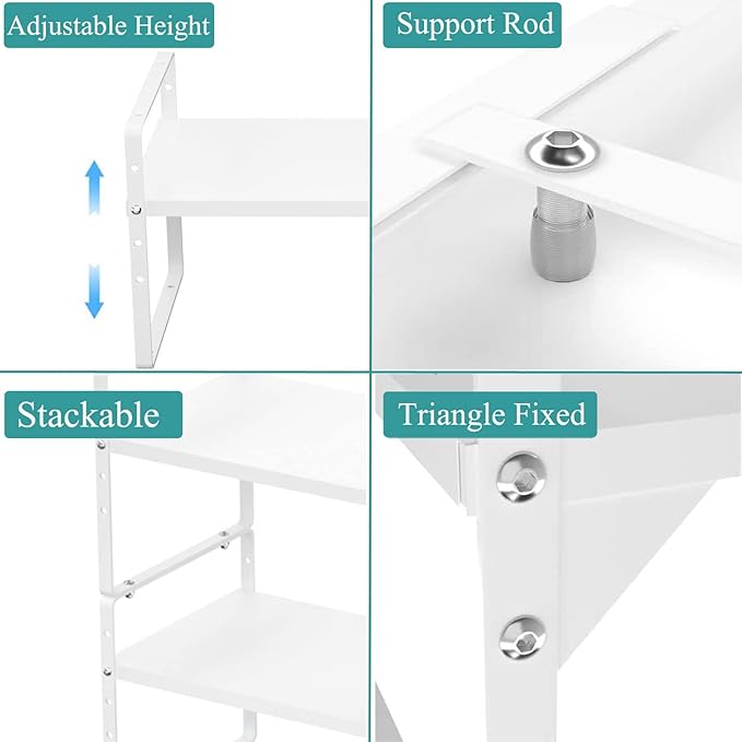 Expandable Kitchen Cabinet Shelf Organizers 3 Pack, Stackable Metal Pantry Storage Shelves Rack, Adjustable Counter Shelf for Cabinets, Countertop, Cupboard Organizers and Storage, White