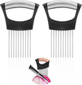 2PCS Onion Holder for Slicing, Upgraded Stainless Steel Onion Slicer Holder with Ergonomic Handle, Tomato Cutter, Vegetable Slicing Tool, Meat Tenderizer, Kitchen Food Cutting Gadget