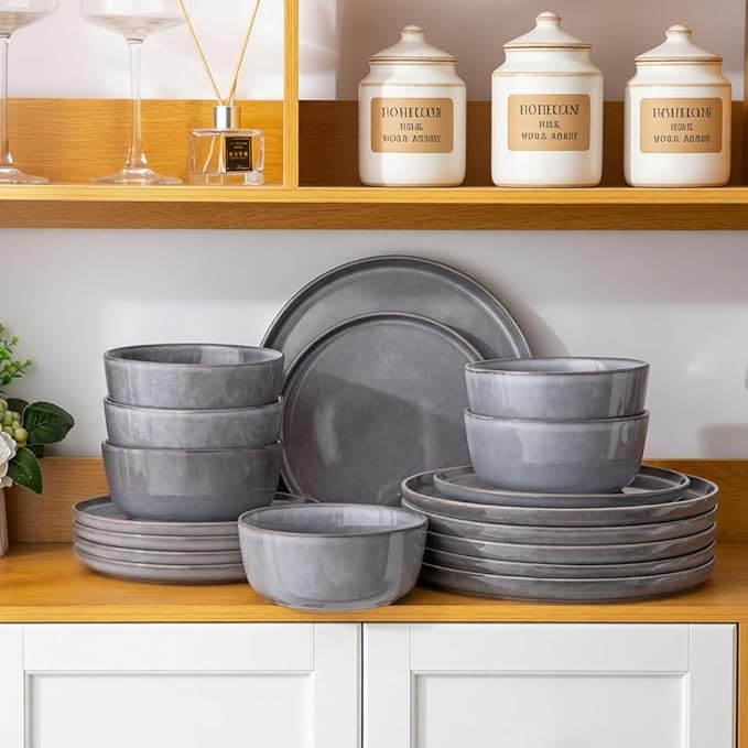 AmorArc Stoneware Dinnerware Sets,Round Reactive Glaze Ceramic Plates and Bowls Sets,Highly Scratch Resistant | Microwave & Dishwasher Safe,Service for 8 Dishes Set (24pc)