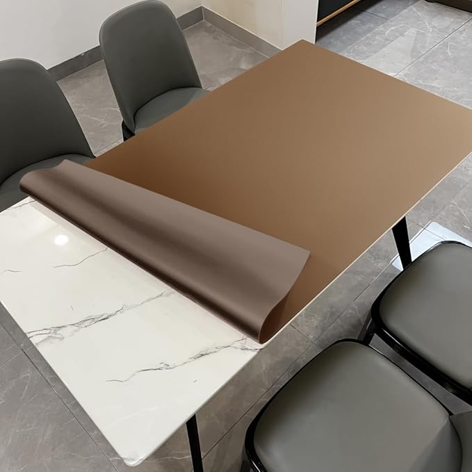 Leather Table Cover,1.8mm Thick,36x48 Inch Table Protector,Table Protector for Dining Room Table,Table Pads for Dining Room Table.(Mud Color+Champagne Gold,36x48)