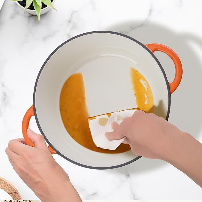 Enameled Cast Iron Dutch Oven Pot with Lid Heavy-Duty Cookware for Bread Baking, Braising, Stews, Roasting,7QT，orange