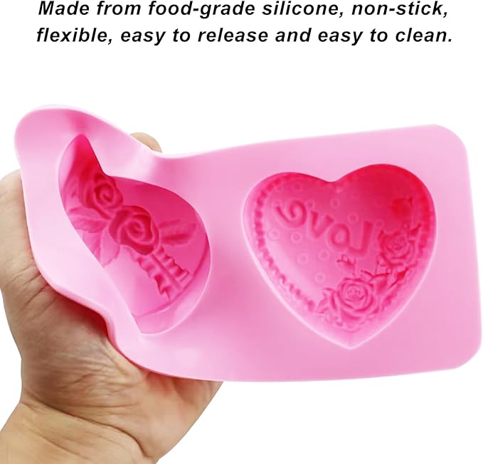 Heart Silicone Molds, AITRAI 4 Types 3D Flower Heart Chocolate Molds Soap Molds for Soap Making Cake Candle Wedding Candy Mold Gift for Love Birthday