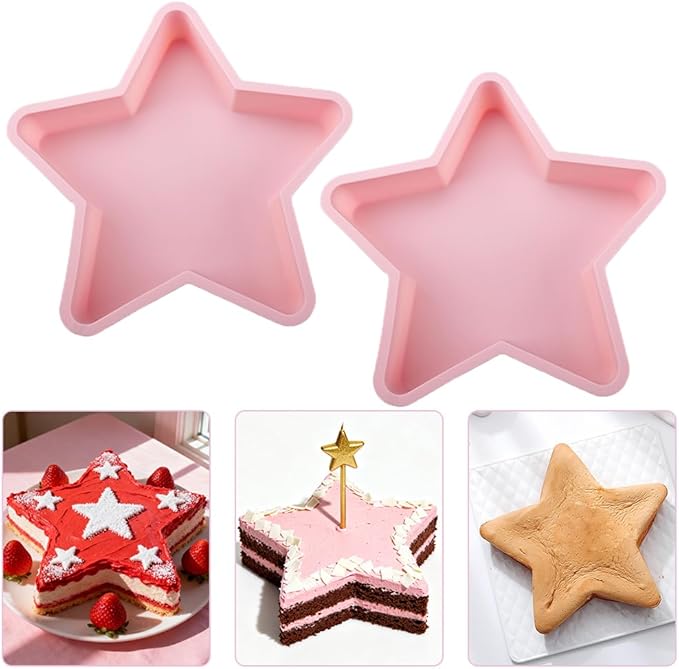2 Pcs Star Shaped Cake Pans, 10 Inch Silicone Cake Molds, Silicone Baking Mold, Flexible Nonstick Baking Pans for Cakes, Cheese Cakes and Chocolate Cake - Pink