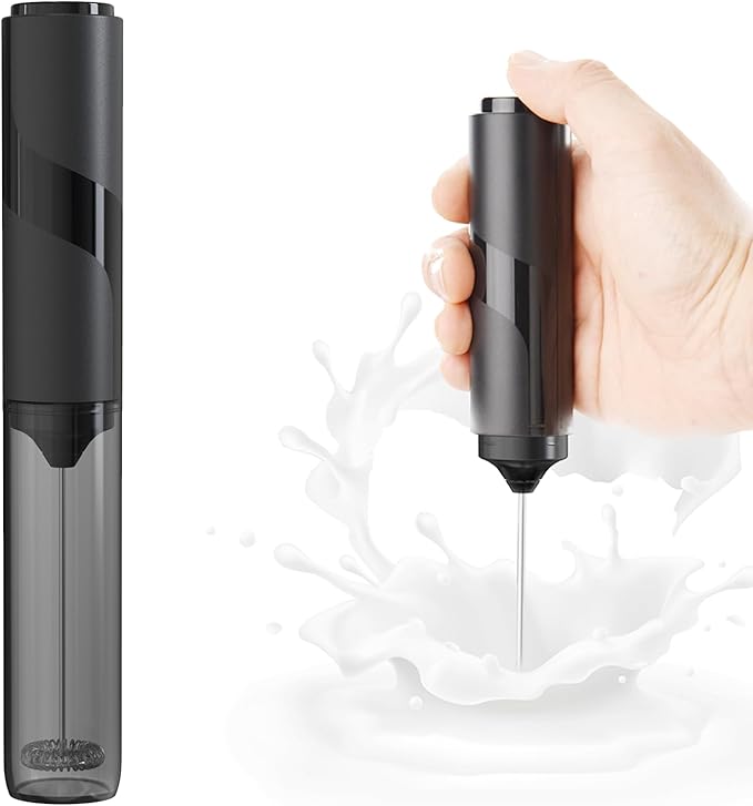 Handheld Milk Frother with Cover, Battery Operated Drink Mixer Handheld Easy to Carry Electric Frother Wand For Coffee, Latte, Cappuccino, Frappe Drink, Hot Chocolate, Black