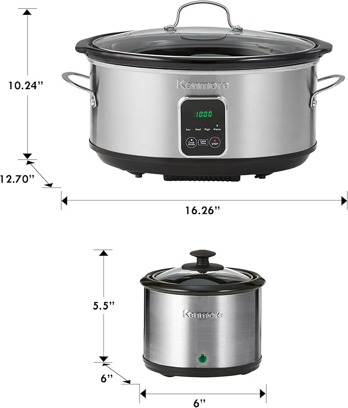 Kenmore 7 Quart Slow Cooker with Diper - Crock pot With Programmable Settings, Digital Controls, Large Capacity for Family Meals, Dishwasher-Safe Stoneware, Warm Rice & Sous Vide Stew