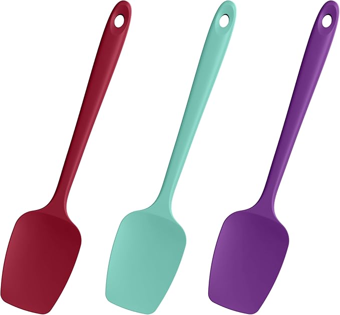 Heat Resistant Silicone Spoon Spatulas, Doosu 600°F High Temp Flexible Cooking Spoons Kitchen Spoonula Scratch-Proof for Mixing Stirring Scraping Serving Non-Stick Cookware (Set of 3, Multi-3)