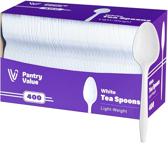 Pantry Value [400 Count] Lightweight White Plastic Tea Spoons - Disposable Cutlery for Parties, Events, and Dinner (Formerly Comfy Package)