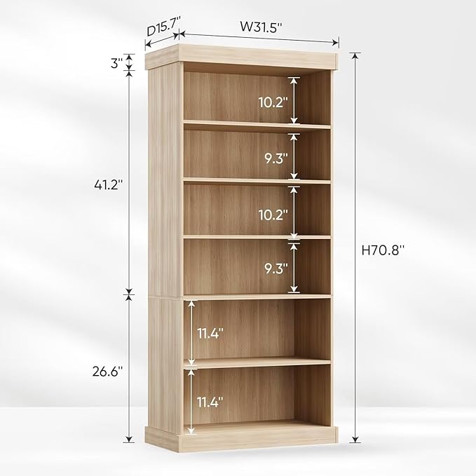 70.8" Tall Brown Bookshelf, Farmhouse Modular Bookcase with 6-Tier Adjustable Shelves, Large Storage Cabinet for Home Office, Living Room, Set of 3