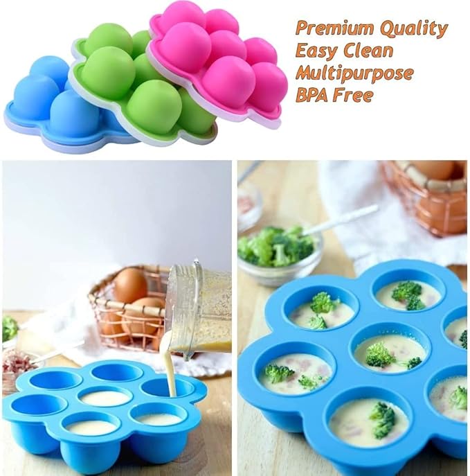 GOKCEN's Silicone Egg Bite Molds [2 Pack] Instant Pot Accessories - Fit Instant Pot 5,6,8 qt Pressure Cooker - Food Freezer Tray with Lid - Reusable Storage Container (Orange & Blue - Egg Bite Mold)