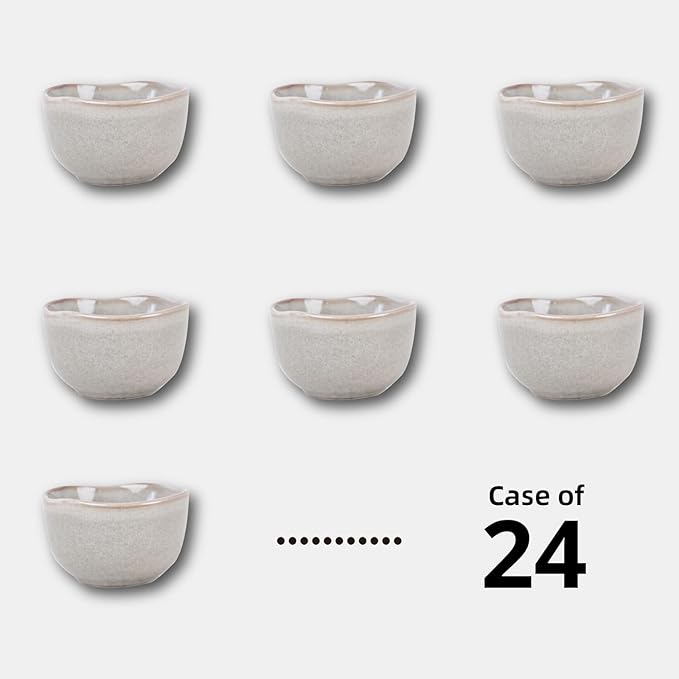 Organic Shape Restaurant Bouillon Cup 9oz, Commerical Grade Catering Stoneware Dip Bowls in Ir-regular Organic Shape, Chip & Scratch Resistant, Glossy Reactive Glaze Grey, Case of 24
