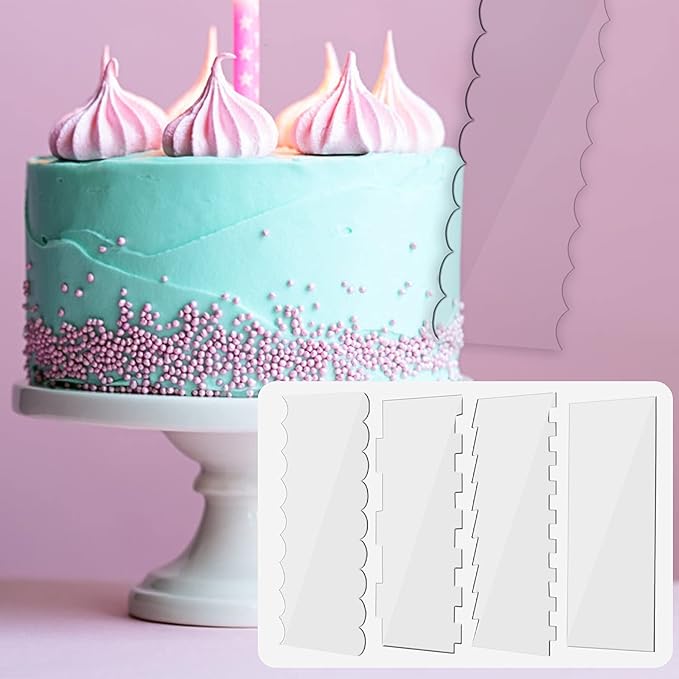 Acrylic Cake Scraper Decorating Contour Comb 9.45 Inch Cake Buttercream Icing Smoother Edge Tool Pastry Cutter Kitchen Baking Tools for DIY Different Shapes of Cake Edges,4 Pieces 7 Styles