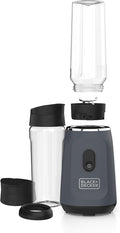 BLACK+DECKER® Ice Crush Single Serve Blender with Pulse/ON Button, Base, Two 20oz Personal Blender Jars, Blade Assembly, Travel Lid, Gray