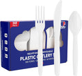 JOLLY CHEF 360 Count White Plastic Silverware Heavy Duty, 180 Forks, 120 Spoons, 60 Knives, Heat ResistantPlastic Utensils Set, Disposable Cutlery set, Premium Clear Utencils for Party, Thanksgiving