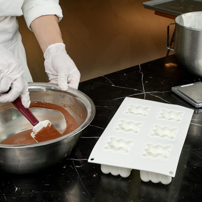 Restaurantware-6 Cavities Pastry & Baking Mold, 1 Oven-Ready 3D Mold - Flexible, Freezable, White Silicone Silicone Mold For Baking, Easy Release, For Chocolate, Cheesecake, Jelly, Or Mousse