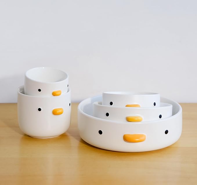 PURROOM Cute Duck 8.6'' Fruit Bowl, Handmade Glaze Large Ceramic Salad Plate, Flat Bottomed Bowl, Home Family, Friend.