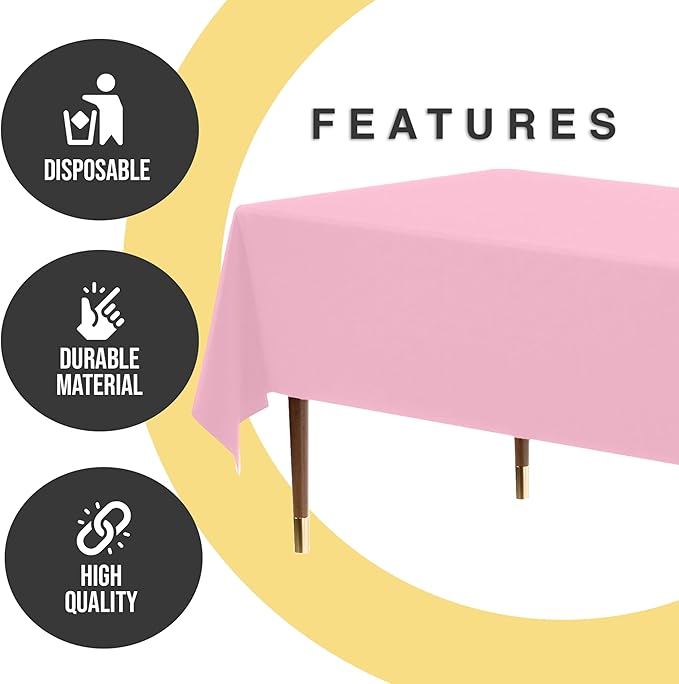 Exquisite 66% Thicker Premium Plastic Table Cloth Rectangle Table Cover 0.5 Mil 6 Pack Pink Table Cloth 54 Inch x 108 Inch Disposable Tablecloth Won't Tear Easily Like Cheap Thin Brands