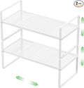 Expandable Cabinet Storage Shelf Stackable Organizer Rack for Kitchen Bathroom Pantry Spice Cupboard Coffee Countertop Home Office Desk Heavy Duty Nonslip White Small 2 Packs