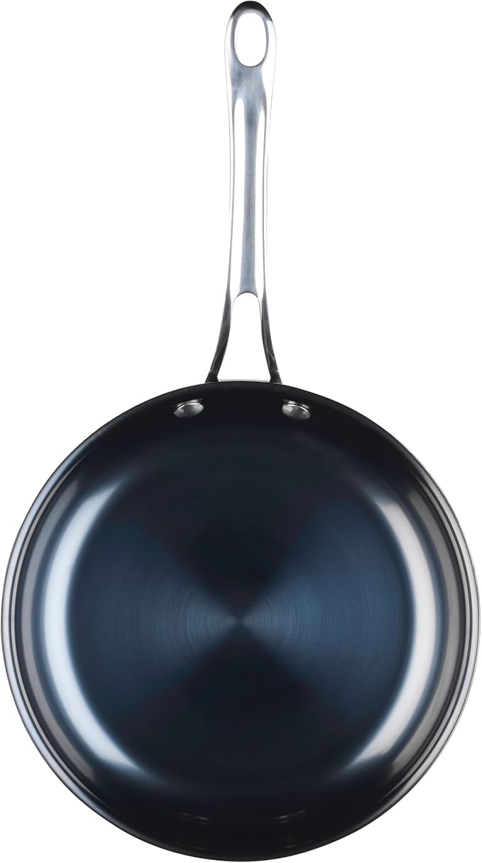 Anolon Everlast N2 Carbon Steel Frying Pan/Skillet with Helper Handle, Compatible with All Cooktops, Metal Utensil Safe, 10 Inch Open Fry Pan - Black