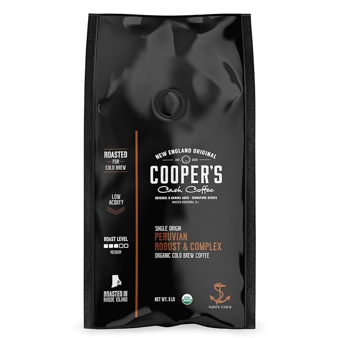 Organic Cold Brew Coffee Peru Reserve Single Origin Peruvian Coarsely Ground - 5 lb. Bag - Medium Roast
