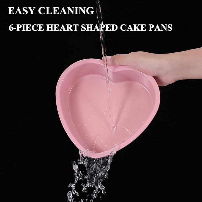 7 & 4 Inch Heart Shaped Cake Pans Set of 6, Pink Carbon Steel Baking Pans Set, Nonstick Heart Cake Mold for Baking, Small Cake Pans, Bakeware Sets for Valentine's Day Wedding