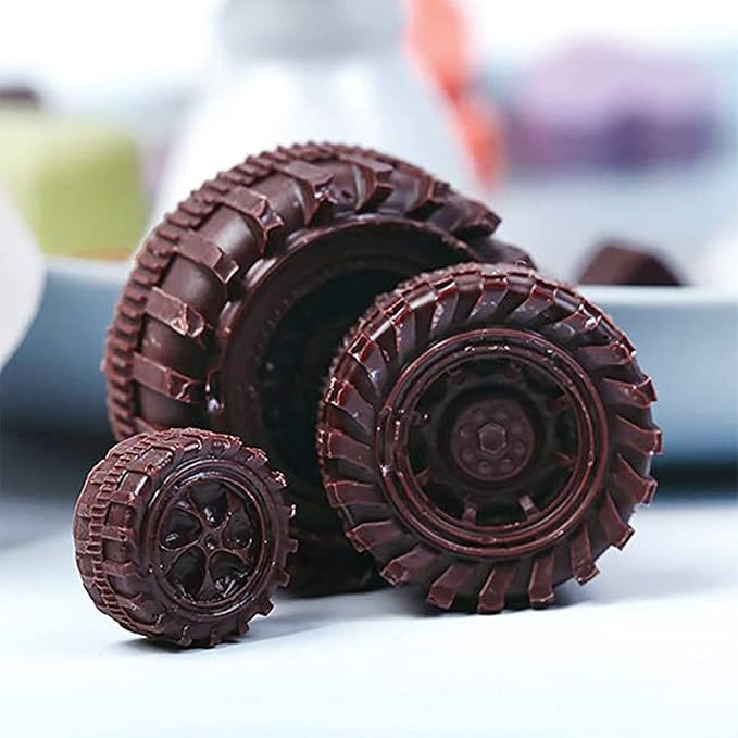 4Pcs 3D Round Tire Fondant Molds Truck Wheel Silicone Molds for Sugarcraft Cake Decoration, Biscuit Cookies, Chocolate, Candy, Polymer Clay, Soap, Jelly