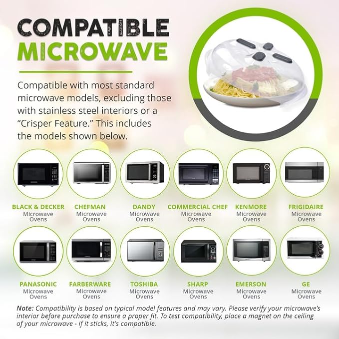 HOVER COVER Magnetic Splatter Cover, 12-Inch Clear BPA-Free Food Lid, Vented Plate Guard with Steam Vents, Anti-Splash Microwave Lid, Dishwasher Safe, Space-Saving Magnetic Storage - Graphite