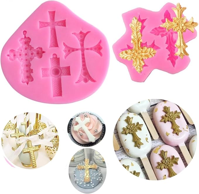 Cross Molds Silicone,2 Pcs Baptism Cake Decorations Cross Cake Mold Cross Mold Baptism Cake Toppers for Baptism Party Supplies