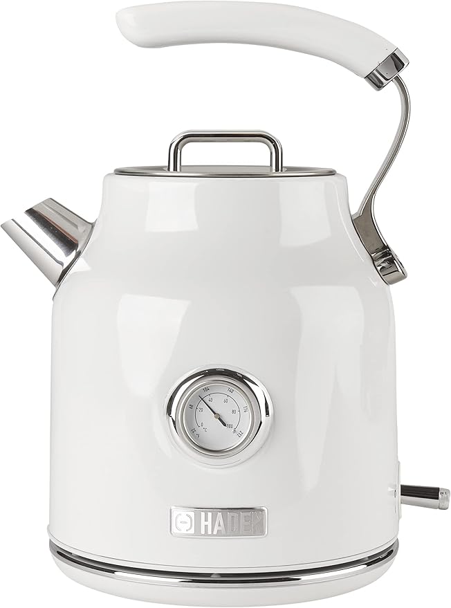 Haden Dorset 1.7 Liter Stainless Steel Electric Kettle, Hot Water Kettle with 360-Degree Base and Auto Shutoff, Ivory & Chrome