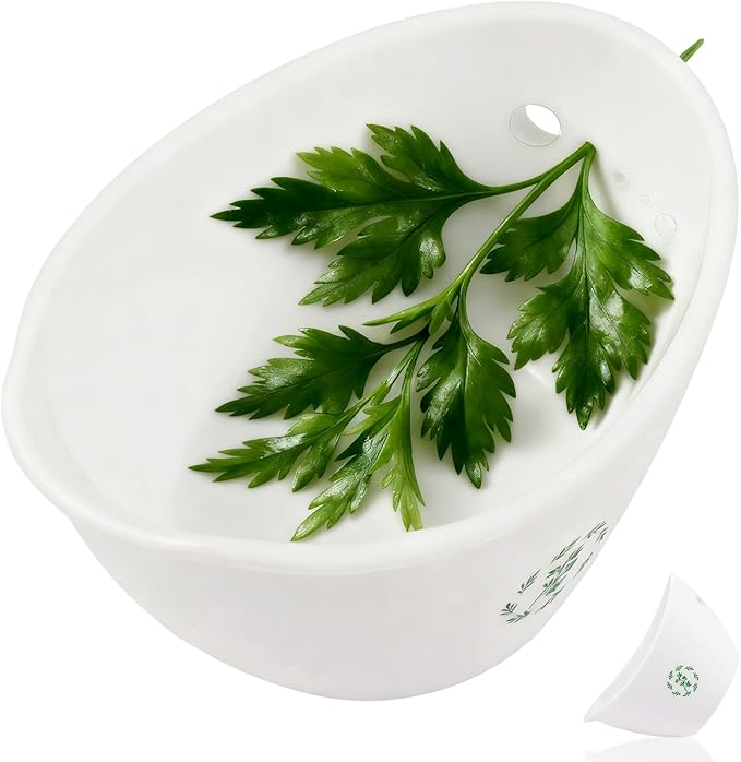 Herb Stripper Bowl with Foldable Spoon: Food-Grade Silicone Herb Stripper Tool with 304 Stainless Steel Spoon, Dishwasher Safe - Suitable for Parsley, Basil, Rosemary, Thyme & Mint