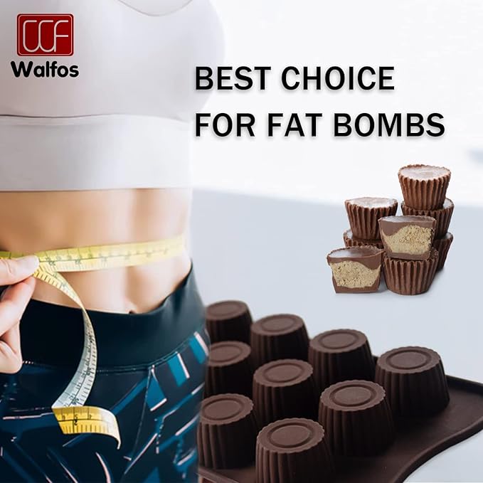 Peanut Butter Cup Mold Fat Bomb Molds, Walfos Silicone Candy Mold-Perfect for Keto Fat Bomb, Candy, Dark Chocolate, Mini Peanut Butter Cup, Set of 3