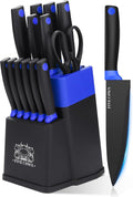 14 Pcs Kitchen Knife Block Set with Sharpener German High Carbon Stainless Steel Chef Knives, Razor-Sharp & Durable, Lightweight Anti-Slip Handle, Professional Set for Home & Kitchen (Blue)