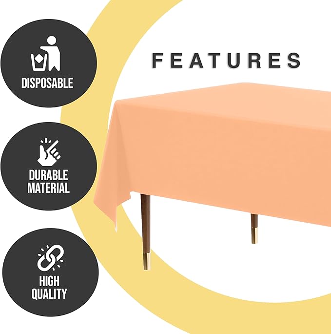 Exquisite 66% Thicker Premium Plastic Table Cloth Rectangle Table Cover 0.5 Mil 12 Pack Peach Table Cloth 54 Inch x 108 Inch Disposable Tablecloth Won't Tear Easily Like Cheap Thin Brands