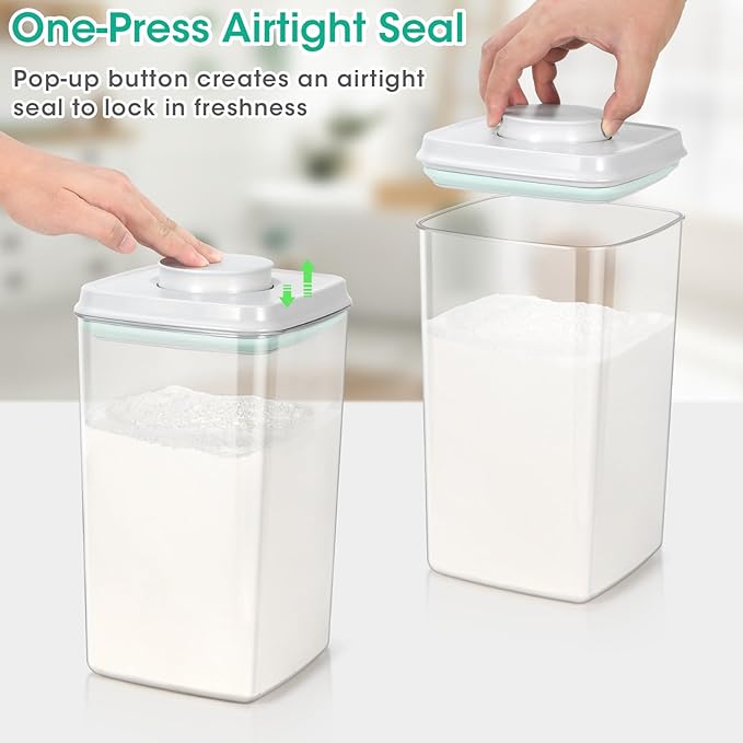 TBMax Flour Container 4.2 Qt Spaghetti Container with Airtight Pop Up Lid & Measuring Scoop, Food Storage Bin for Rice, Flour, Sugar, Cereal, Pet Dog Cat Food Storage, Kitchen Pantry Organization