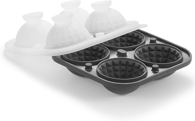 Nax Caki 3D Ball Crystal Ice Cube Tray, Large Ball Silicone Fun Shapes Whiskey Ice Mold with Funnel for Cocktails, Bourbon,Brandy, Whiskey Gifts for Men Black