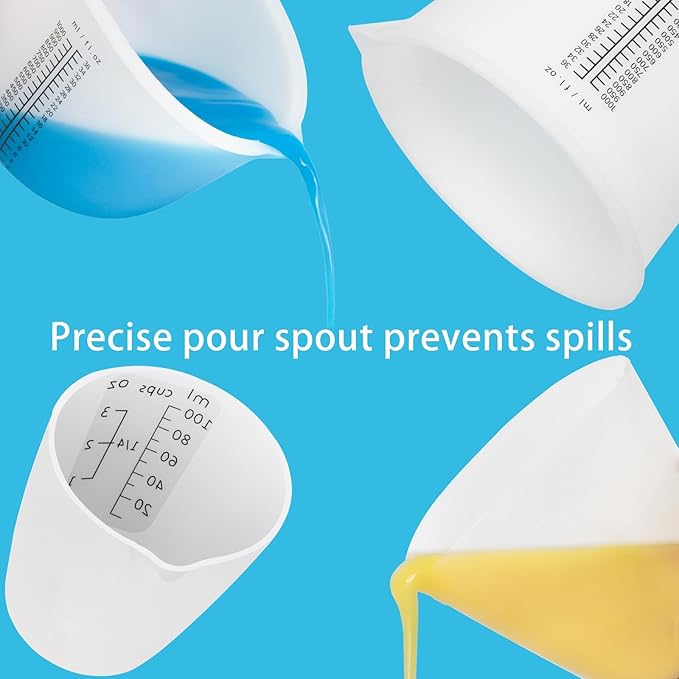 Creahaus 1000ML Large Silicone Measuring Cups for Resin, Easy to Read 36oz Silicone Mixing Bowl with 100ML Mixing Cup, Easy Clean Reusable Epoxy Resin Supplies with Stir Stick, Pipettes