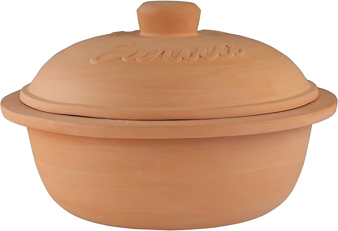 Reston Lloyd Eurita 4 Quart Terracotta Clay Non Stick Dutch Oven – Natural, Lead Cadmium‑Free, Oven & Microwave Safe, Rustic Slow-Cooker Pot Roasting & Casseroles, Healthy cooking with recipe guide