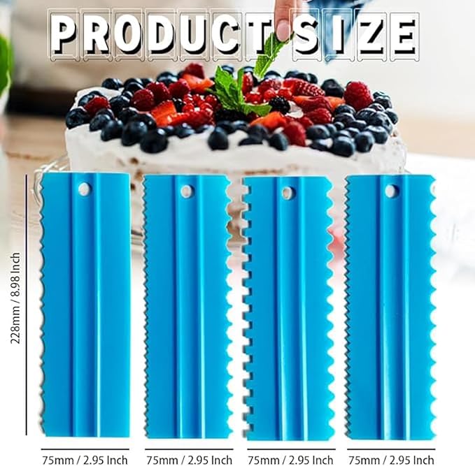 Cake Scrapers Set Decorating Comb and Icing Smoother, Plastic Sawtooth Scraper Polisher Butter Mousse Cream Cake Edge DIY Tool -8 Design Textures (Blue)