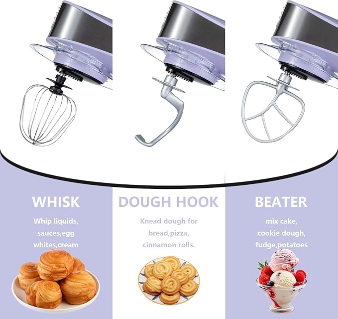 Multifunctional Stand Mixer 6.3Qt 6-Speed Tilt-head, Electric Kitchen Mixer with Stainless Steel Bowl,Meat Grinder, Juice Blender (Purple)
