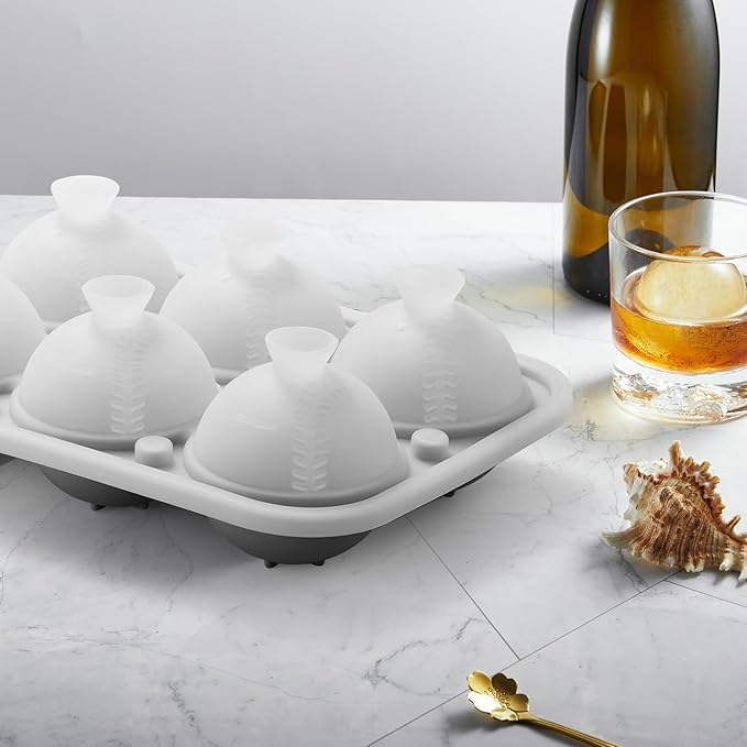 Nax Caki 3D Baseball Ice Cube Tray, Large Baseball Silicone Fun Shapes Whiskey Ice Mold with Funnel for Cocktails, Bourbon,Brandy, Whiskey Gifts for Men