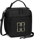 Initial Insulated Lunch Bag for Boys Kids, Back to School Gift, Reusable Leak-proof Lunch Box with Adjustable Strap for School Daycare Travel Picnic（Black，H）