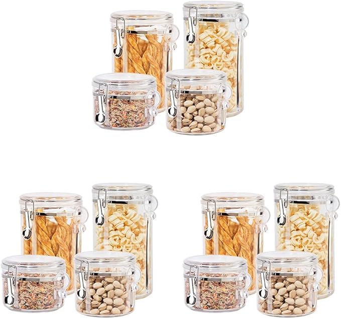 Oggi 4pc Clear Canister Set with Clamp Lids Airtight Containers in Sizes Ideal for Kitchen & Pantry Storage of Bulk, Dry Foods Including Flour, Sugar, Coffee, Rice, Tea, Spices & Herbs (Pack of 3)