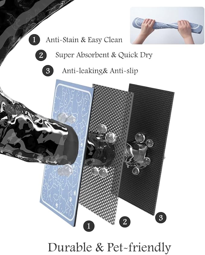 Pet Feeding Mat-Absorbent Dog Mat for Food and Water Bowl-No Stains Quick Dry Water Dispenser Mat-Dog Accessories Pet Supplies-Bowl for Messy Drinkers（BLUEDOGS,17"x28"
