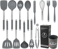 Kitchen Utensils Set, 14 Pcs Silicone Cooking Utensils Set with Holder and Heat Resistant Stainless Steel Handle for Nonstick Cookware - Black
