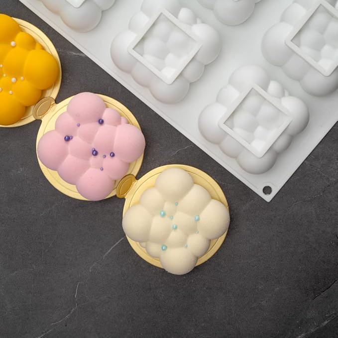 Restaurantware Pastry Tek 6 Cavity Cloud Molds, 10 Oven-Ready Bubble Cake Molds - Flexible, Freezable, White Silicone, Easy Release, For Baking