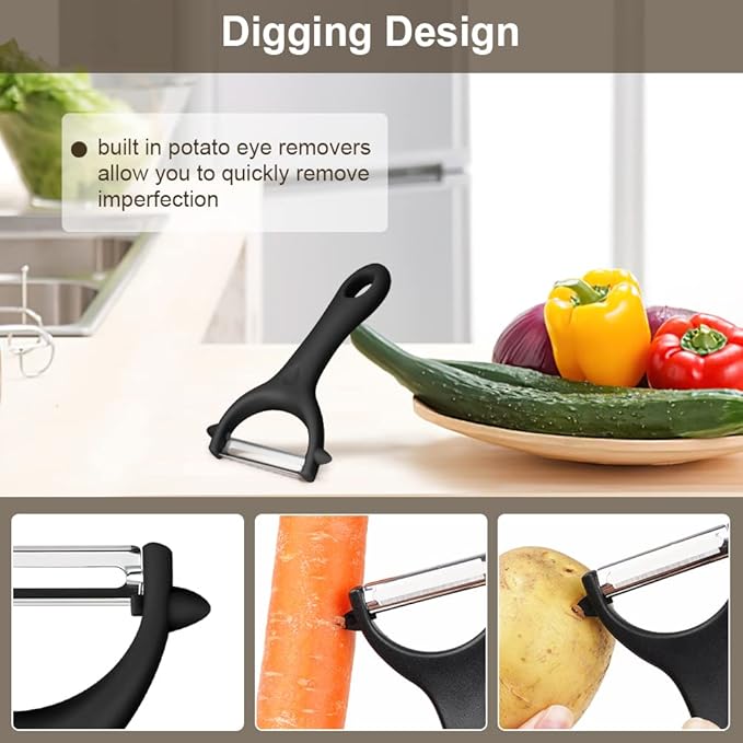 AUAUY 2PCS Potato Peeler, Y-Shaped Swivel Vegetable Peeler, Fruit Peeler for Kitchen, Non-Slip Grip Peeler, Ergonomic Handle Sharp Blade Stainless Steel Peeler（Green, Black）
