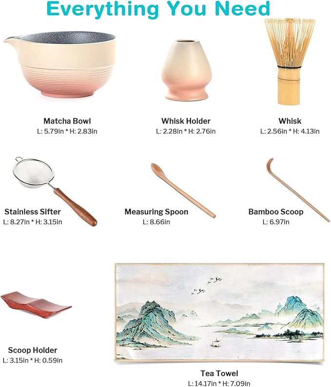 Premium Matcha Ceremony Set – Complete 9-Pcs Ritual Kit with Hand-Tuned Bamboo Whisk, Ceramic Bowl, Scoop & Sifter– Presented in Luxury Magnetic Gift Box, Perfect for Gifting or Self-Care